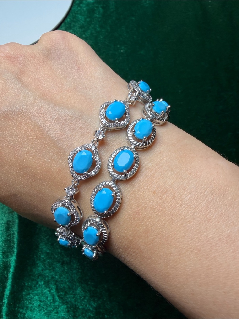 14K Gold Plated Turquoise Oval Stone Bracelet - High End Jewelry
